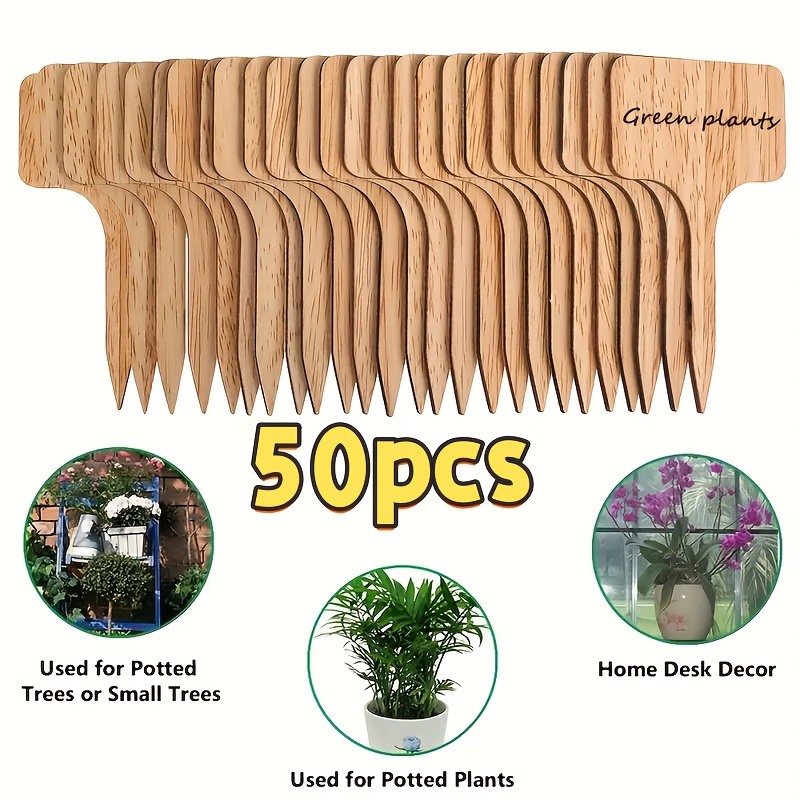 Image of 50pcs Wooden Plant Labels, Durable T-shaped Markers For Outdoor And Indoor Potted Plants