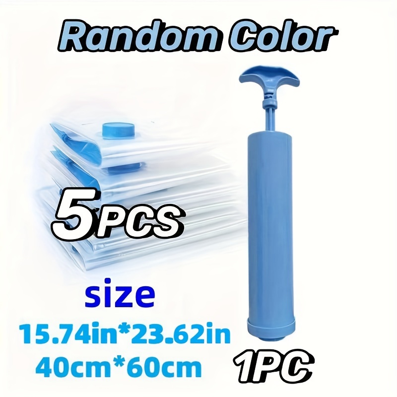 

5-pack Vacuum Storage Bags With Manual Pump, 15.74x23.62in Rectangular Plastic Bags, Space-saving Clothes Organizer For Home, Kitchen, Wardrobe, Zip Closure, No Power Required