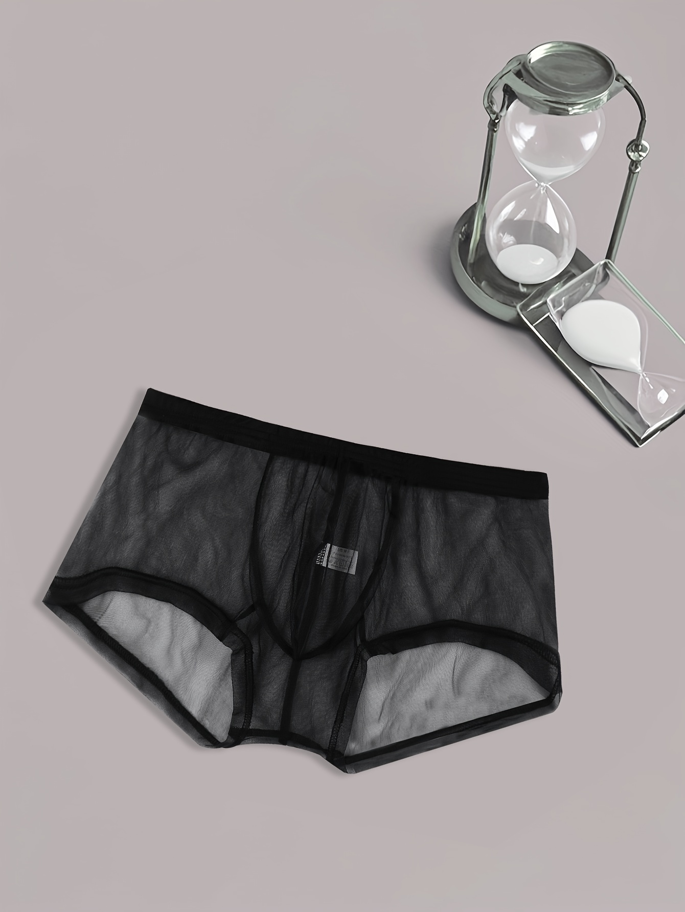 1 Pack Men'S Sheer Mesh Boxer Briefs - Soft, Breathable, Quick-Dry Underwear with Elastic Waistband, Sexy Transparent Design for Casual Wear & Exercise (White & Black), Comfortable Underwear, Sports Underwear, Minimalist Underwear, Medium Elasticity Fabric