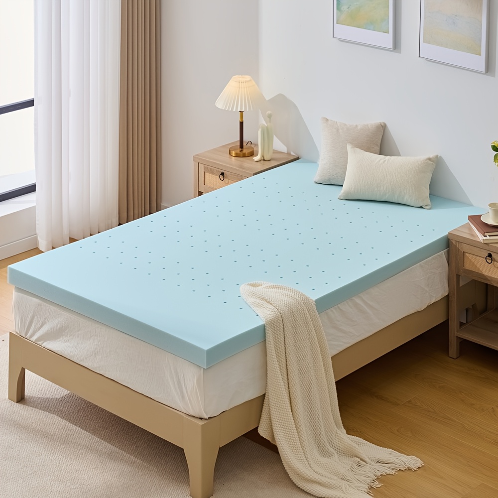 TEMU Breathable Gel Memory Foam Mattress Topper With Larger-pore Zones, Breathable Soft Mattress Topper, Cooling Mattress Topper, Gel, High-quality