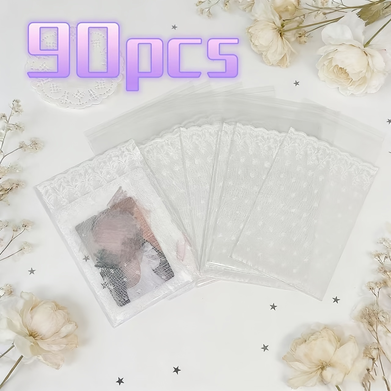 TEMU Lot de 90 bouchons élégants blancs auto-adhésifs pour sacs cadeaux en plastique/tissu avec support transparent, fenêtre photo épaisse découpée -