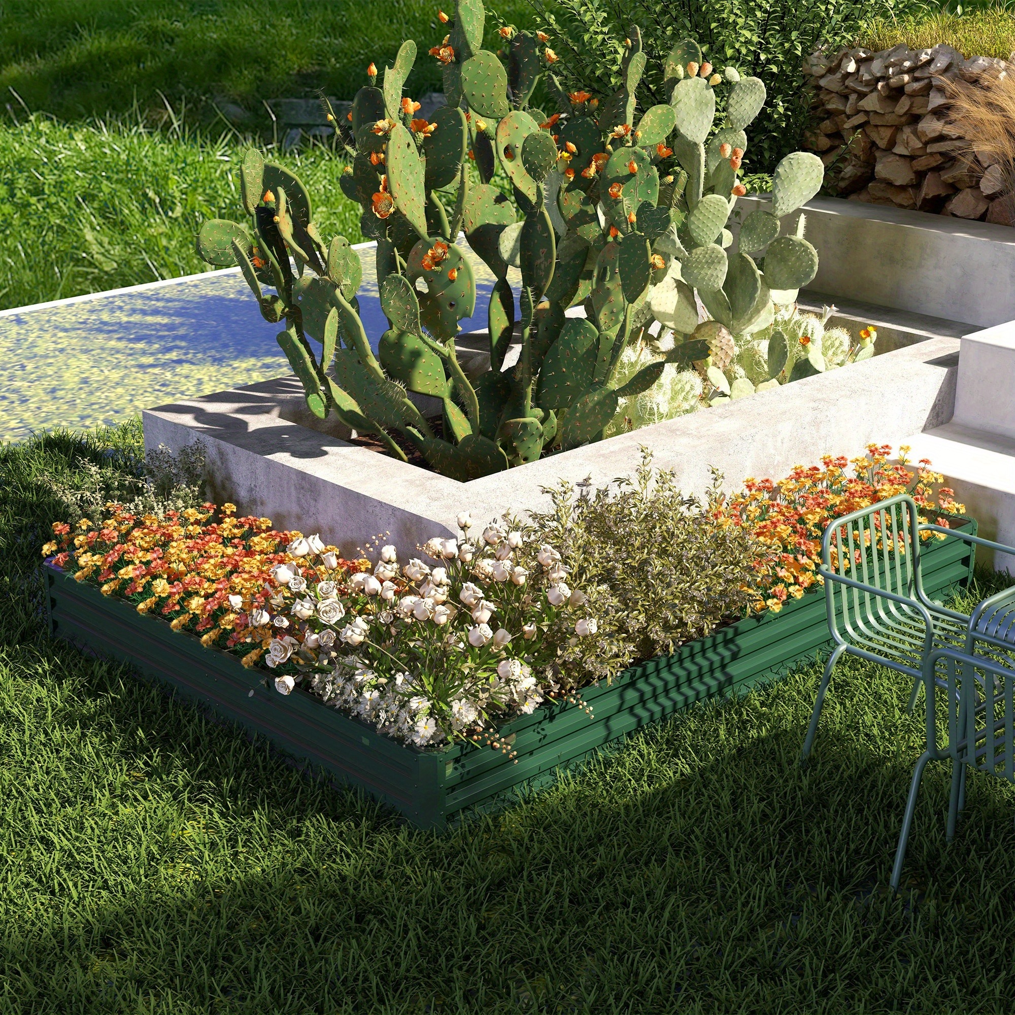 TEMU Bac de jardin surélevé de L Outsunny, bac à plantes en acier galvanisé, vert