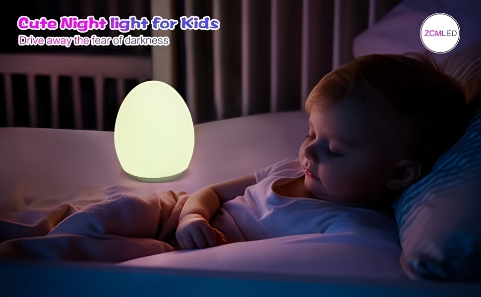 Rechargeable Egg-Shaped Night Light with 7 Color Modes, Adjustable Warm White LED, Suitable for Teen Sleep, Touch Control And Timer - Up to 100 Hours of Battery Life