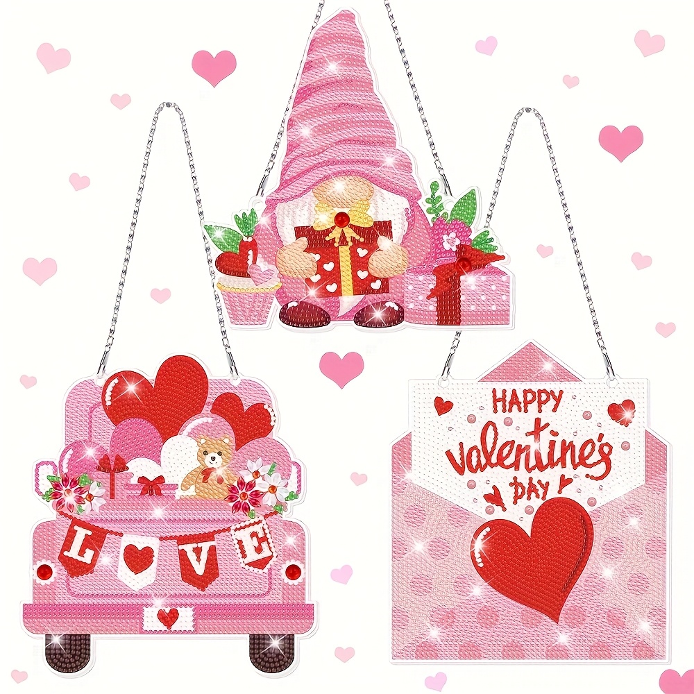 

3pcs Valentine's Day Kit Set - Diy Acrylic Diamonds, Pink Car & Designs, Irregular Shaped Diamonds, Home & Restaurant Wall Decor Crafts