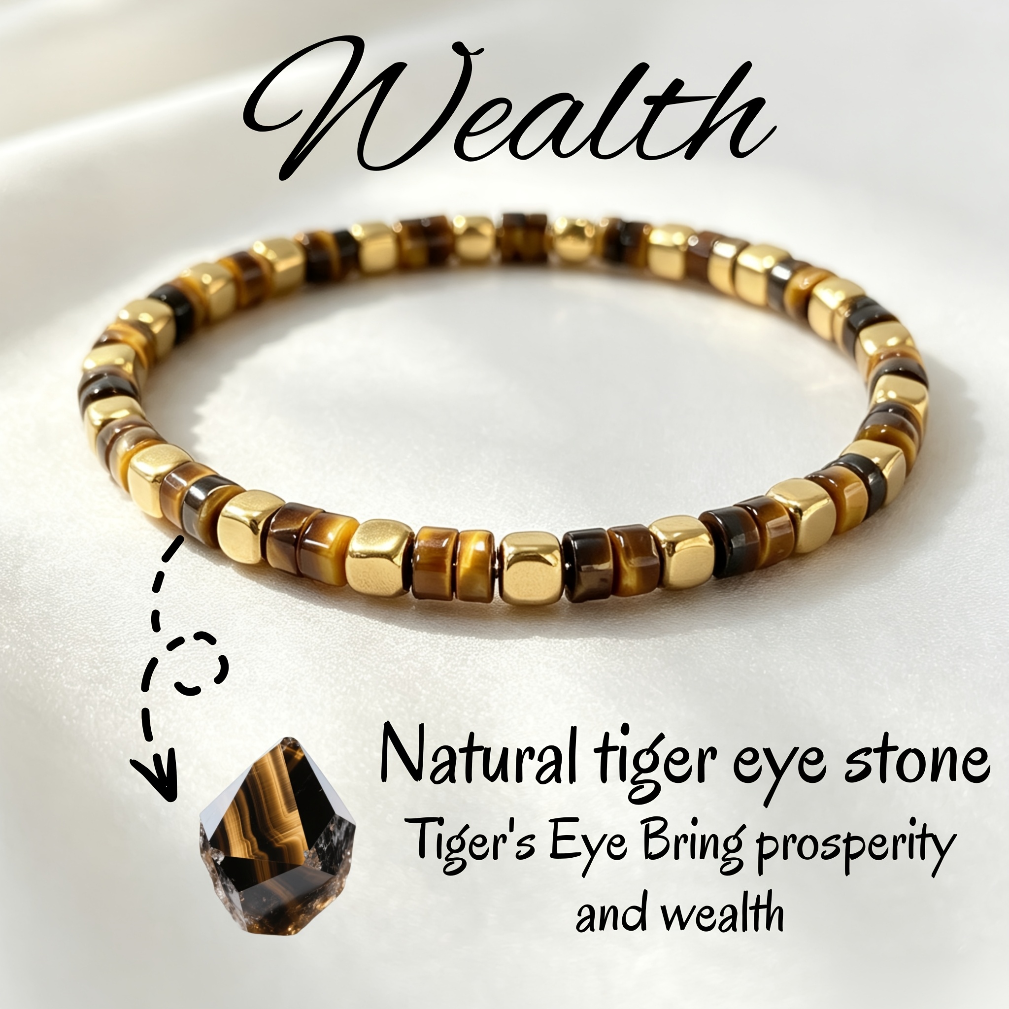 TEMU Natural Tiger Eye Stone Irregular Bracelet, Attracting Wealth And , Retro And Fashionable Bohemian Style Jewelry, Leo , Suitable For Daily Wear,