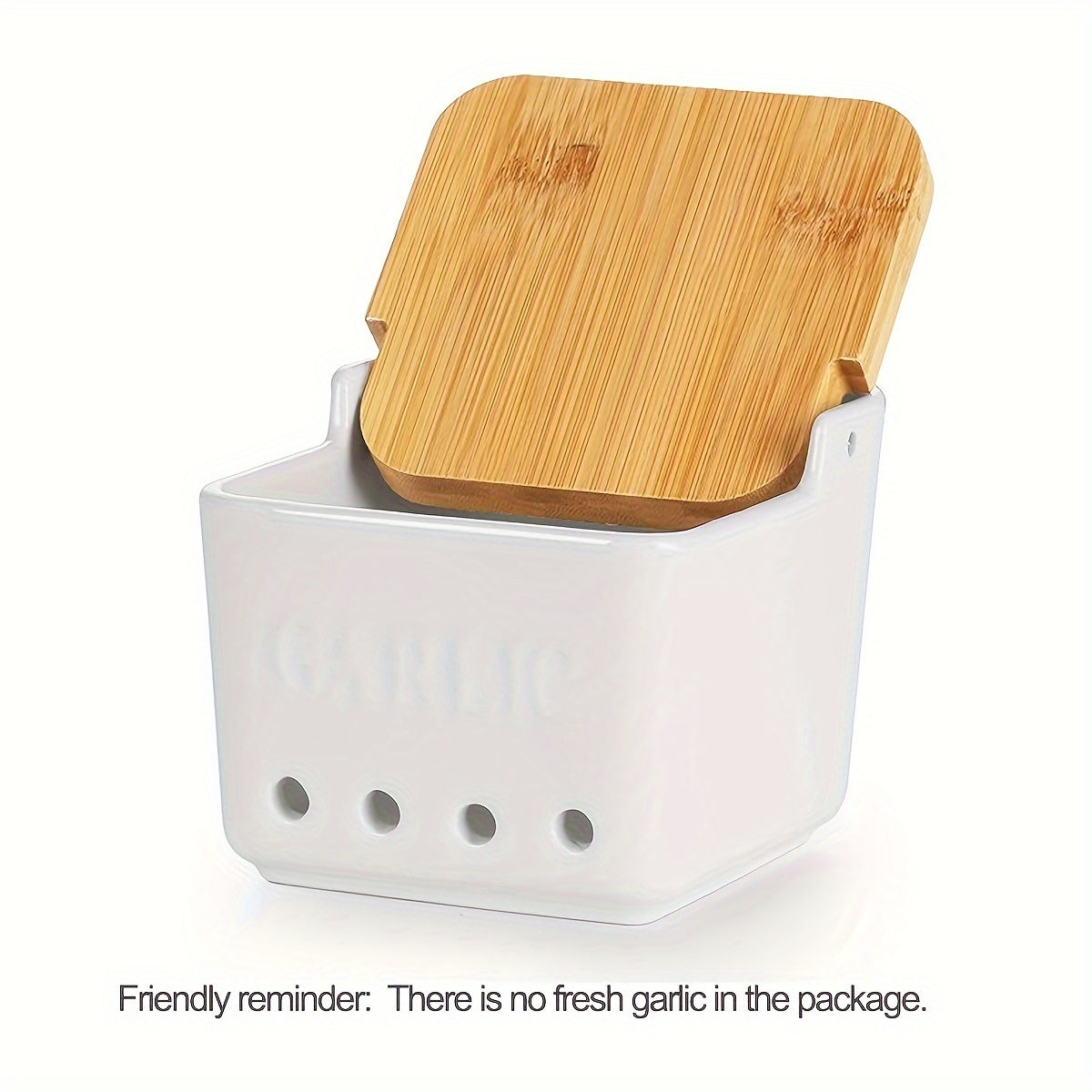 Image of 1pc Garlic Keeper With Wood Lid Garlic Container Garlic Keeper For Counter Holder Garlic Saver To Keep Your Garlic Cloves Fresh Kitchen Decor And Accessories Housewarming Gift White And Turquoise