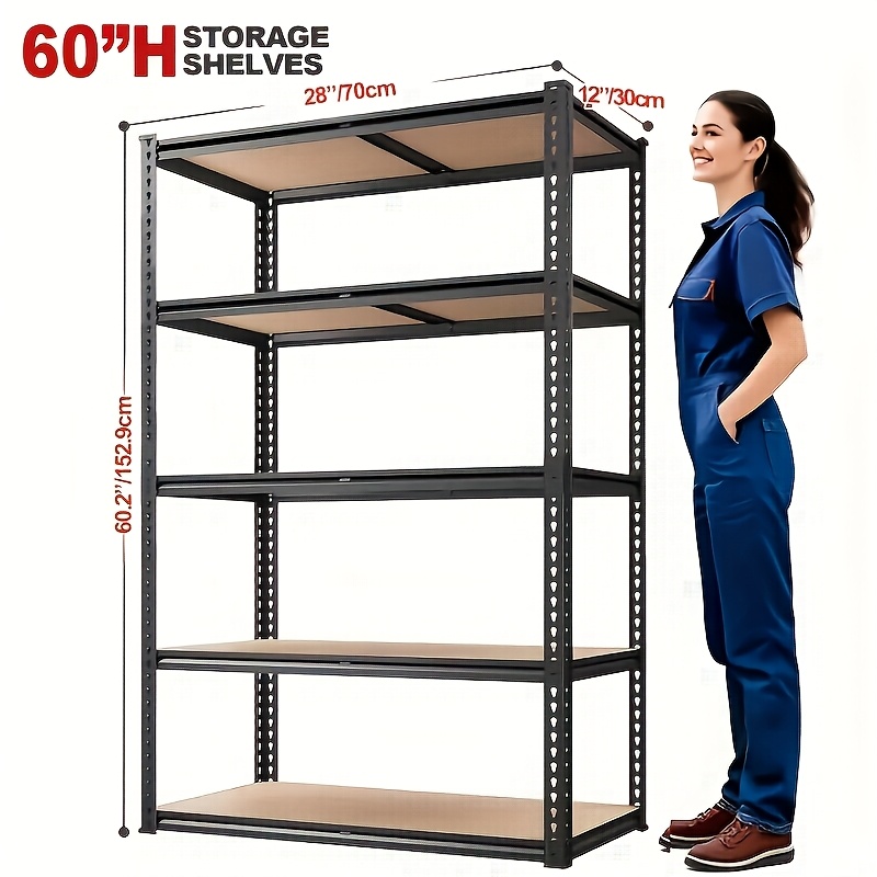 TEMU [heavy Duty Shelving] Heavy Duty 5 Tier 2000lbs Metal Shelving Units | 72"h Garage Shelving Storage Shelves, Adjustable Metal Shelving Unit For