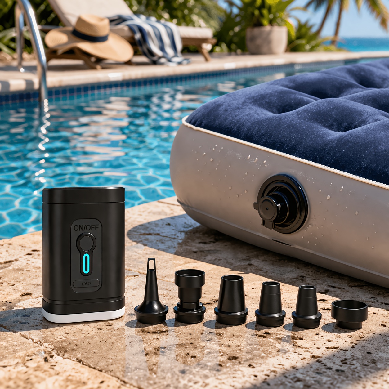 rechargeable 2 in 1 electric air pump fast inflation and deflation with built in led emergency light portable mini pump for balloons air mattresses pool floats and vacuum bags