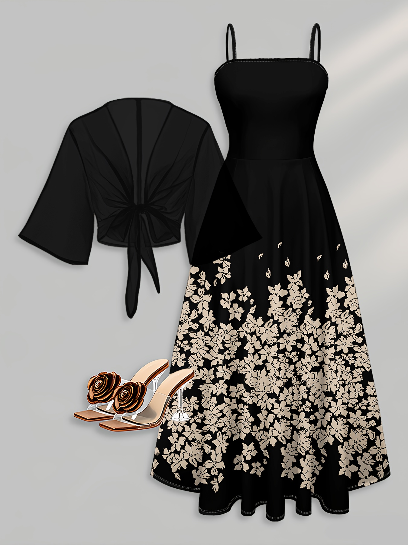 Printed Design Black Floral Pattern Elegant Style Womens