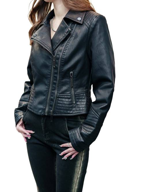 item picture womens fashion pu jacket with double zippers front lapel fit long sleeve top womens clothing