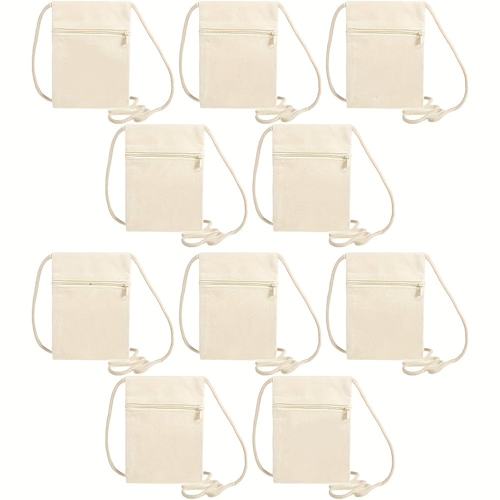 Image of A Set Of 10 Canvas Bags For Painting, Suitable For And Celebrations, Small Pouches That Decorated, Beige , Perfect As Gifts