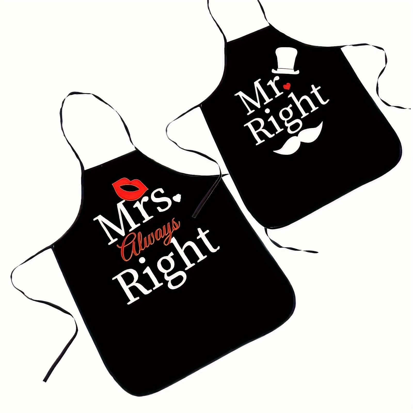 TEMU Set Of 2 Aprons - Mr. Right & Mrs. Always Right - Polyester Knit Fabric, Water-resistant Cooking Bibs For Couples, Ideal For Engagement, Wedding, Bridal Shower Chef Gift