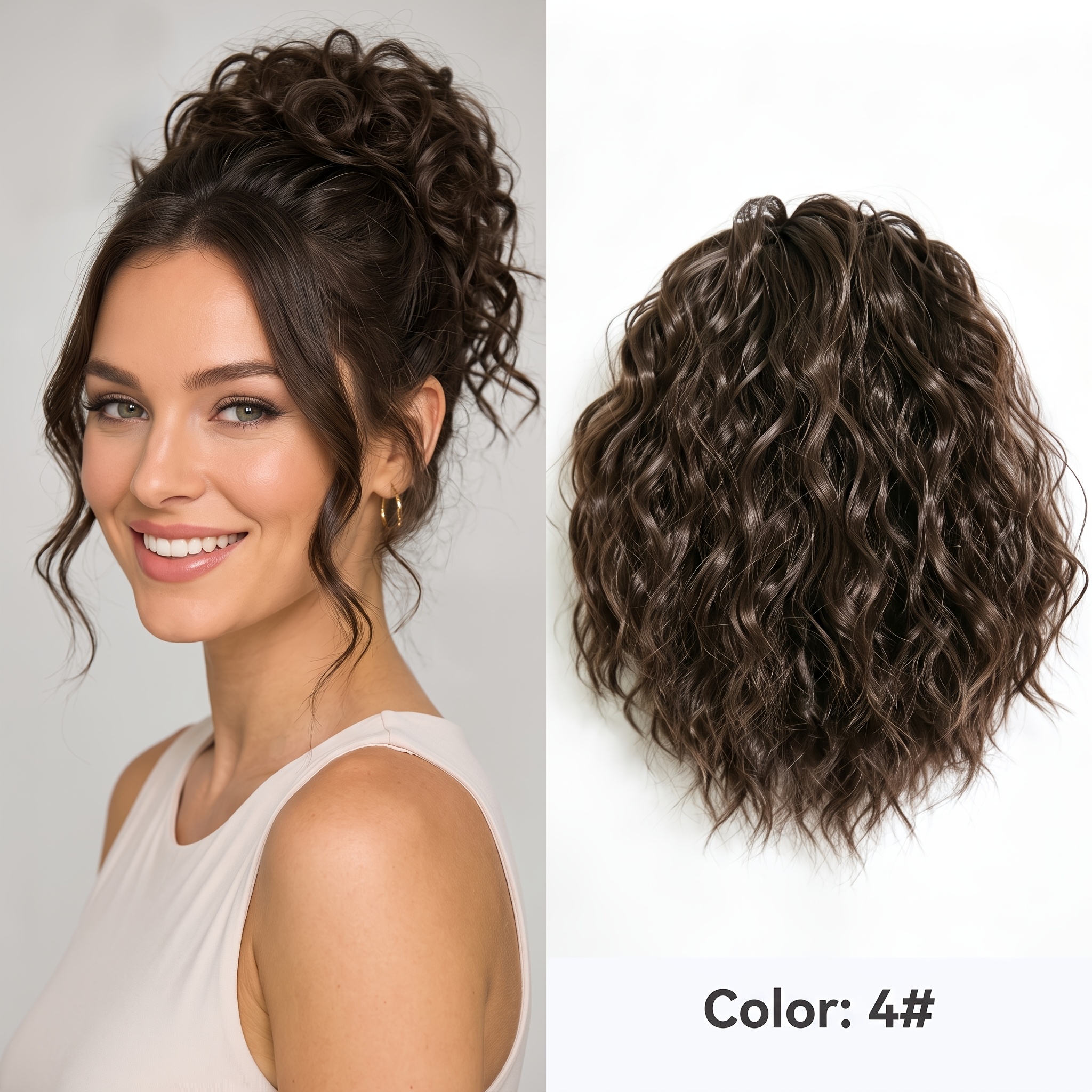 TEMU Women's Latin Curly Messy Bun Hairpiece, Low Temperature Synthetic Fiber, High Elasticity And , And , For Daily, Gym, Halloween, And Christmas