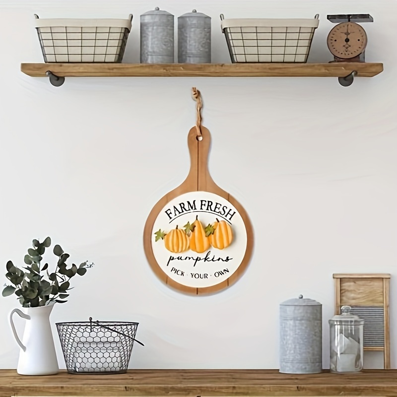 

Farmhouse Style Wooden Decorative Plaque - Wall Hanging Fresh Pumpkins Sign For Home Decor, Multipurpose Vintage Metal-accented Fall Harvest Thanksgiving & Halloween Sign, No Electricity Needed