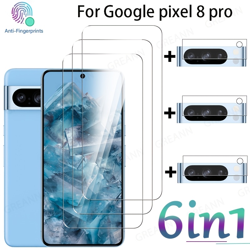 TEMU Lot de (3+3) protections d'écran intégrales en verre trempé pour Google Pixel 8 Pro et film de protection d'objectif pour Google Pixel 8 Pro