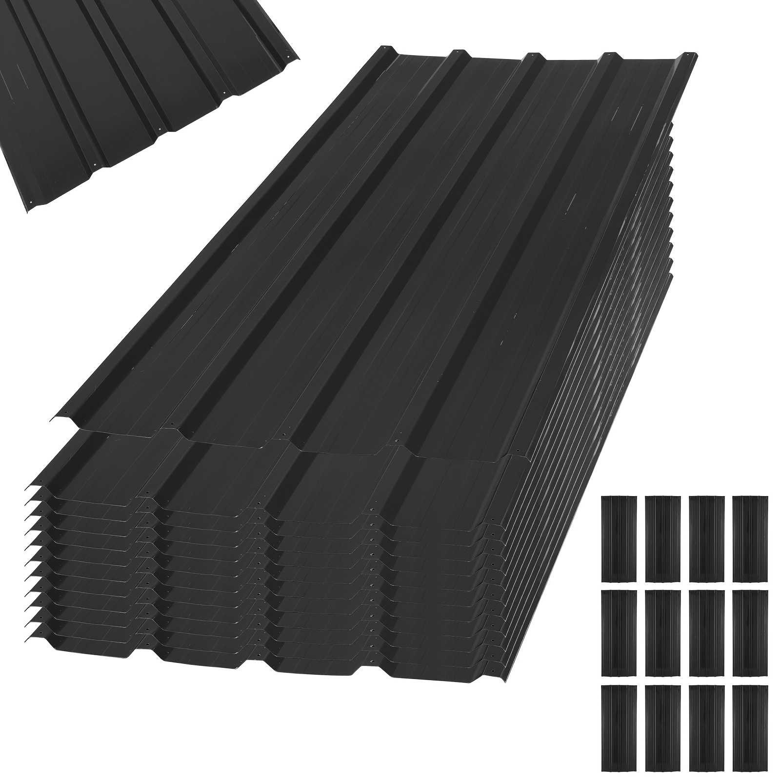TEMU 12pcs Galvanized Metal Roof Sheet Black Corrugated Iron Sheet Building Waterproof Roof Wall Sheet Wave Galvanized Sheet Sheet