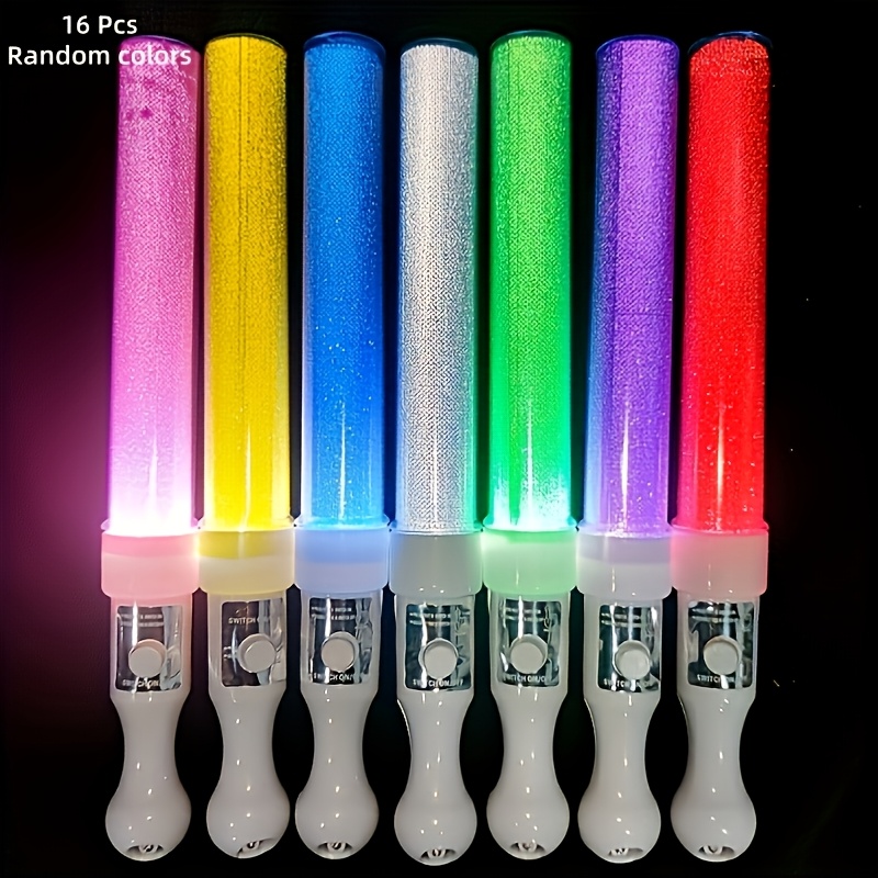 TEMU 16pcs Vibrant Led Glow Sticks, Fireworks Stick Parties, Flashing Stick Wedding Concerts And Night-time Celebrations, Colorful , Cheers, Suitable