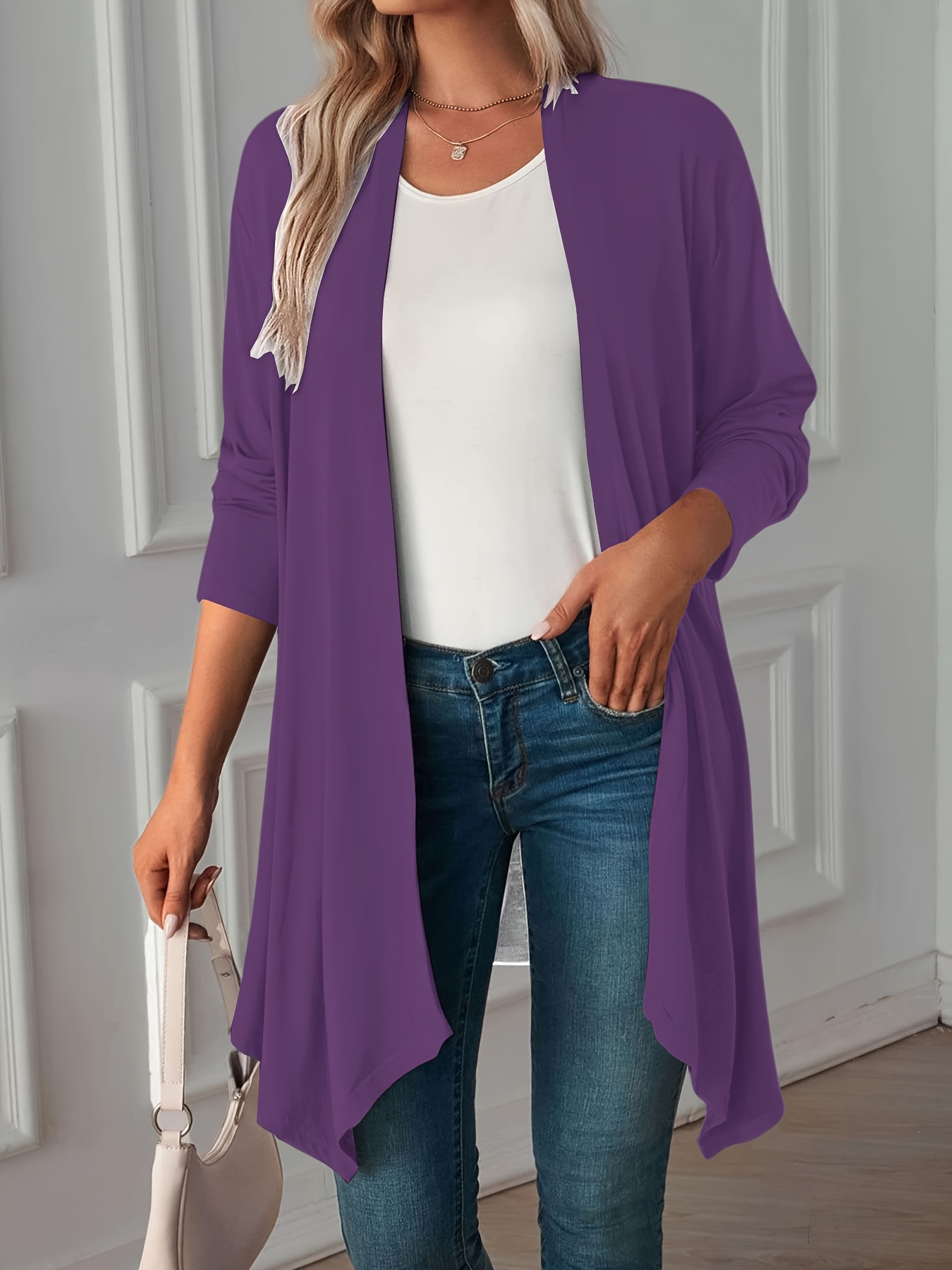 Women'S Sleeveless Cardigan Elegant White Open Front Cardigan with  Double-Breasted Design, Polyester *d Casual or Dressy Occasions  Cardigan