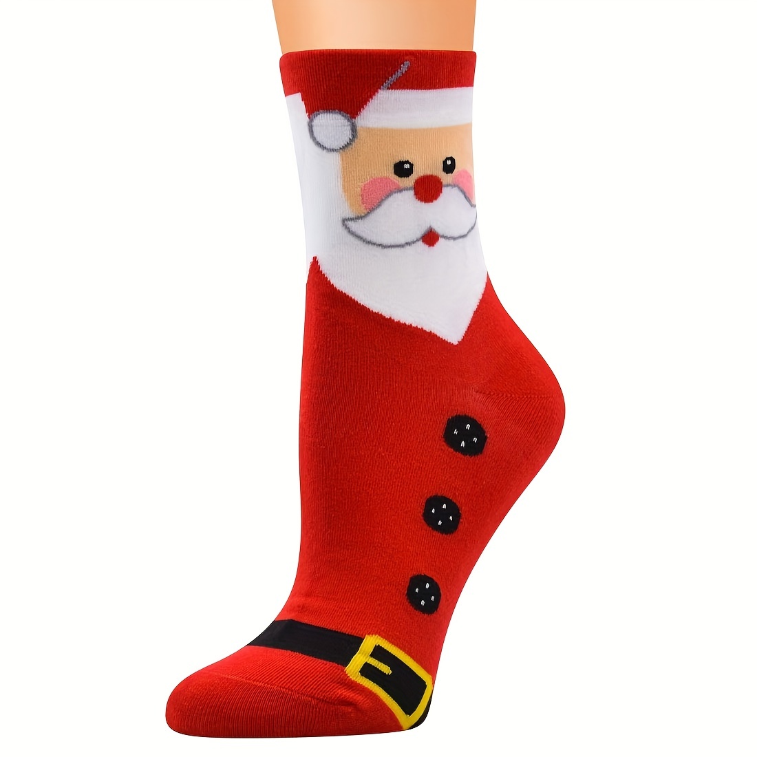 

1 Pair Christmas Santa Claus Knee-length Socks For Women, Polyester Knit Fabric, Cartoon Pattern, Hand Washable