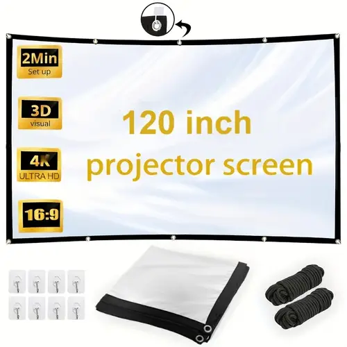 compact and portable projection theater projector screen for indoor and outdoor high definition movies specifications with hanging hooks and rope hooks