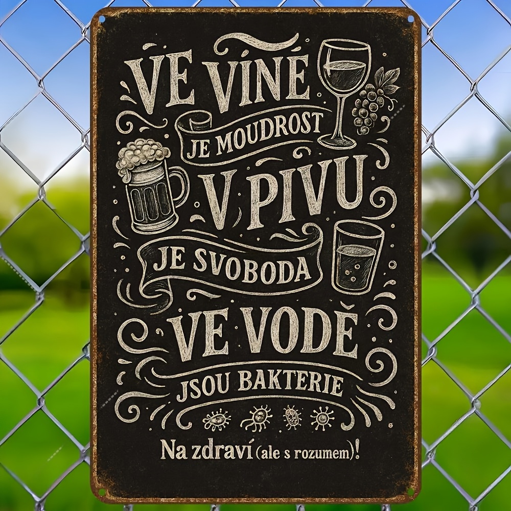 TEMU 2d Flat, Vintage Czech & Slovakian Beer Phrases Metal Wall Art Sign - 8x12 Inch (20x30cm) Retro Czech Slogans, Durable Aluminum Pub Decor With