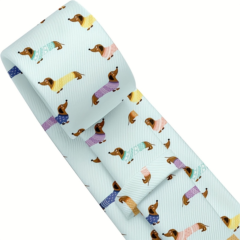 1pc cute dachshund dog print necktie pastel colors on light green