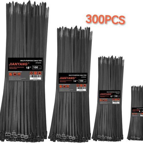 500pcs/300pcs/200pcs/correas de cremallera autoblocantes negras - varios tamaños 300/250/200/150/100mm - perfectas para el hogar, , y la gestión de cables en , adecuadas para uso en interiores y exteriores