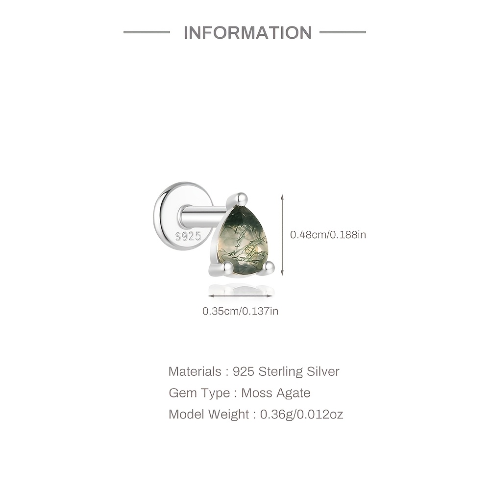 Women's 925 Silvery Moss Agate Water Drop Stud Earrings