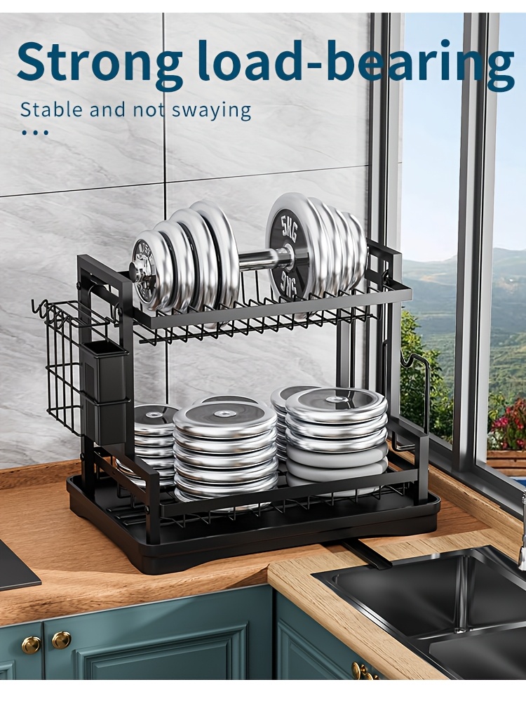 dish drying rack kitchen organizers and storage 2 tier kitchen organizers and storage for dishes bowls cutlery black local warehouse Product details 4