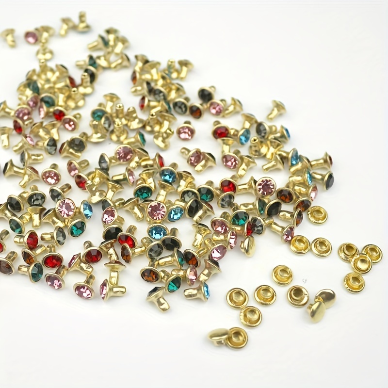 100 Sets Of 6mm Mixed Color Rhinestone Studs For Leather Crafts, Used For Making Colorful Rivets