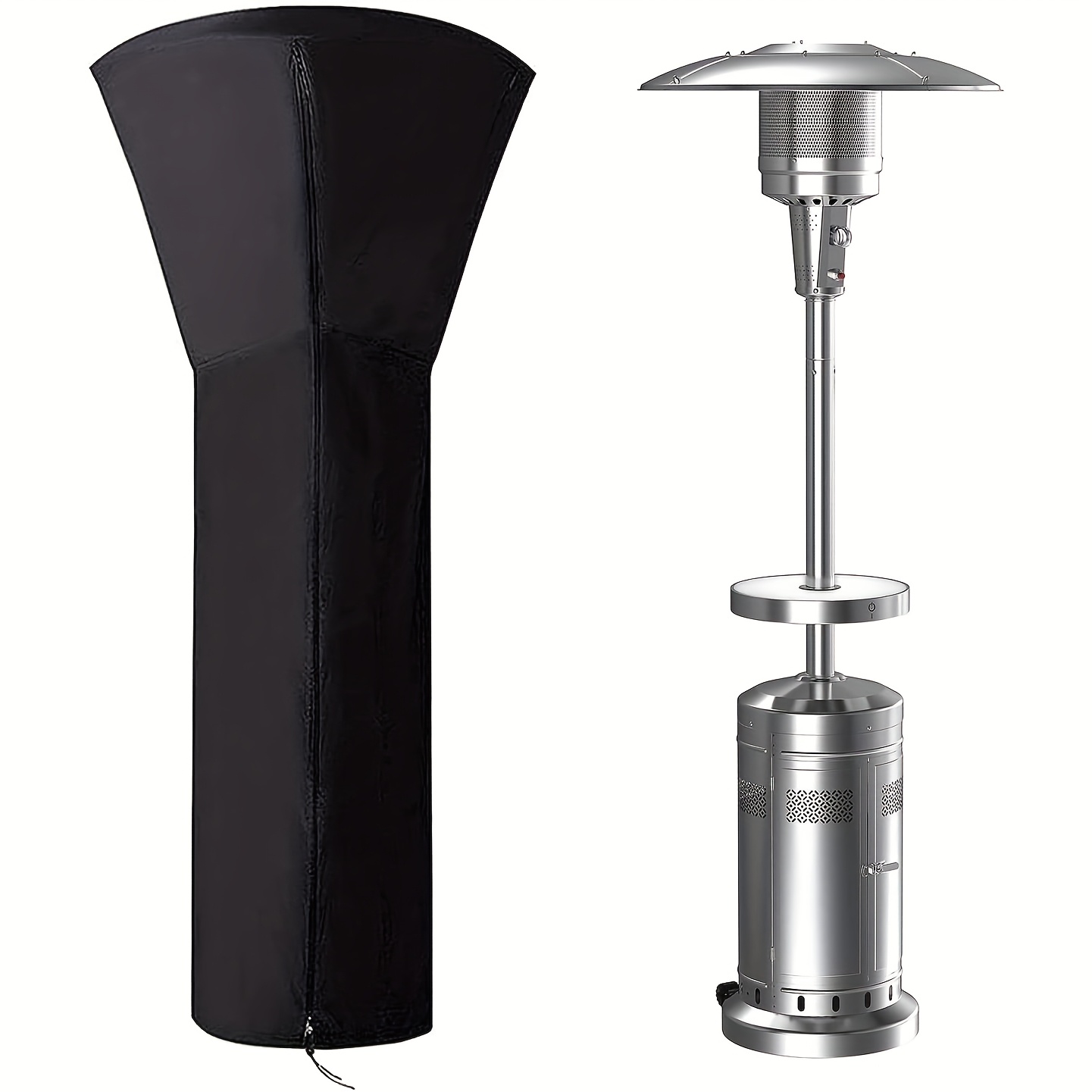 TEMU Covers For Patio Heaters Featuring A Zipper And Drawstring, Measuring 89 Inches In Height, 33 Inches At, And 19 Inches At, Made Of 210d Black Material