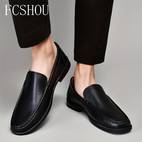 buty męskie fcshou wsuwane - eleganckie buty biznesowe z prawdziwej skóry, antypoślizgowa gumowa podeszwa i oddychająca wyściółka pu - na każdą porę do biura, codziennego noszenia wyjścia (czarne), stylowy design | trwałe obuwie o dobrej przyczepności