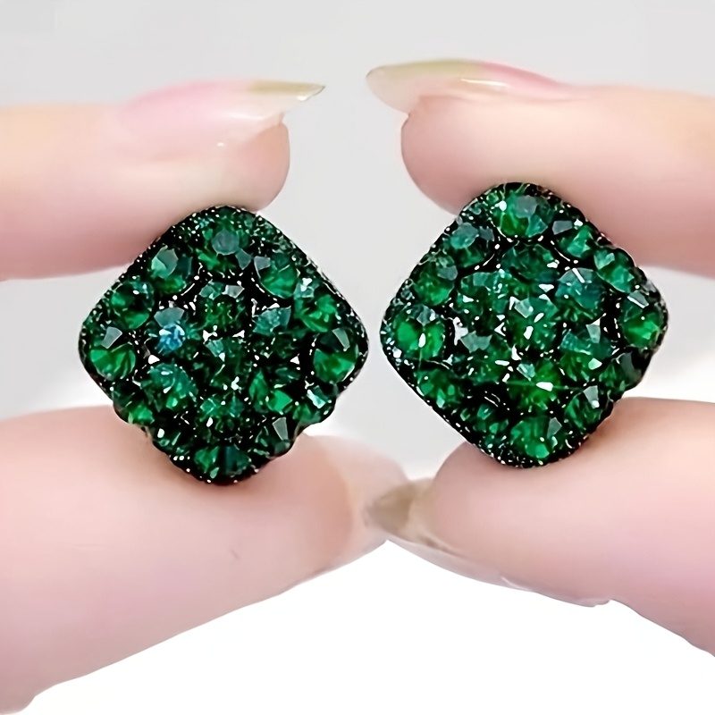 TEMU Pendientes de clip para cuadrados verdes vintage para mujer, diseño de moda, celebridad de internet, , colgante de oreja, 2025