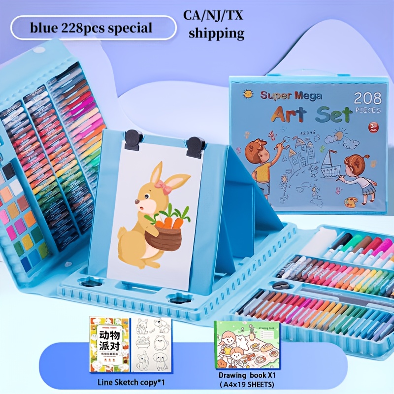 228 Pieces Of Art Supplies, Children's Painting Art Set; Art Kit Includes Oil Pastels, Crayons, Colored, Acrylic Markers, Watercolor Brushes; Artist Gift with Drawing Pad, Pink Children's Painting Tools; Children's Art Tools; Children's Coloring