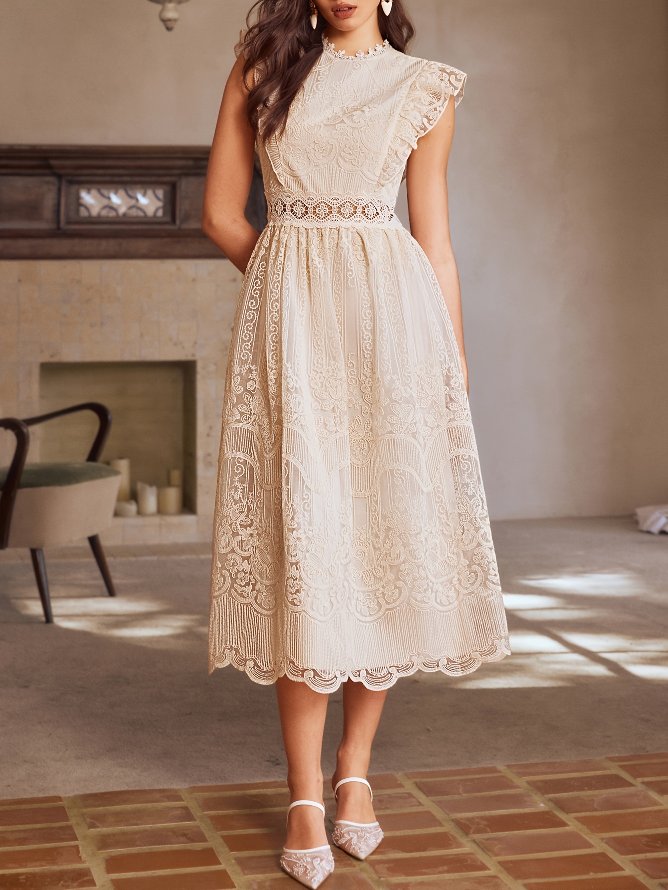 beige lace dress long White Katerina Lace Dress main image 0