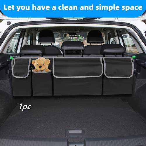 1 2 3 oxford material multifunctional car trunk organizer with 4 large pockets adjustable straps universal vehicle rear seat storage bag car trunk organizer