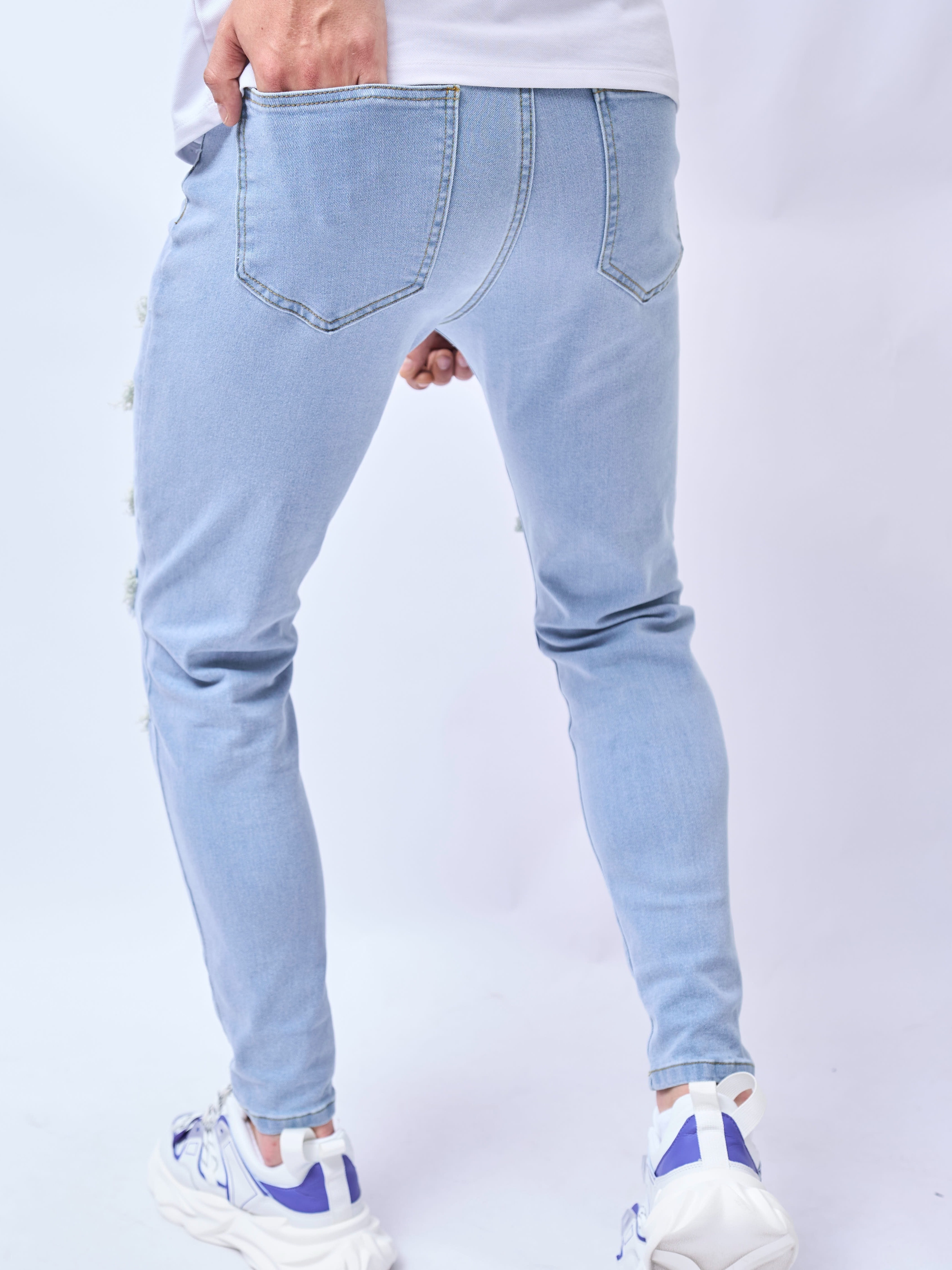Men's Solid Ripped Denim Pants, Casual Trendy Skinny Jeans - Men's ...