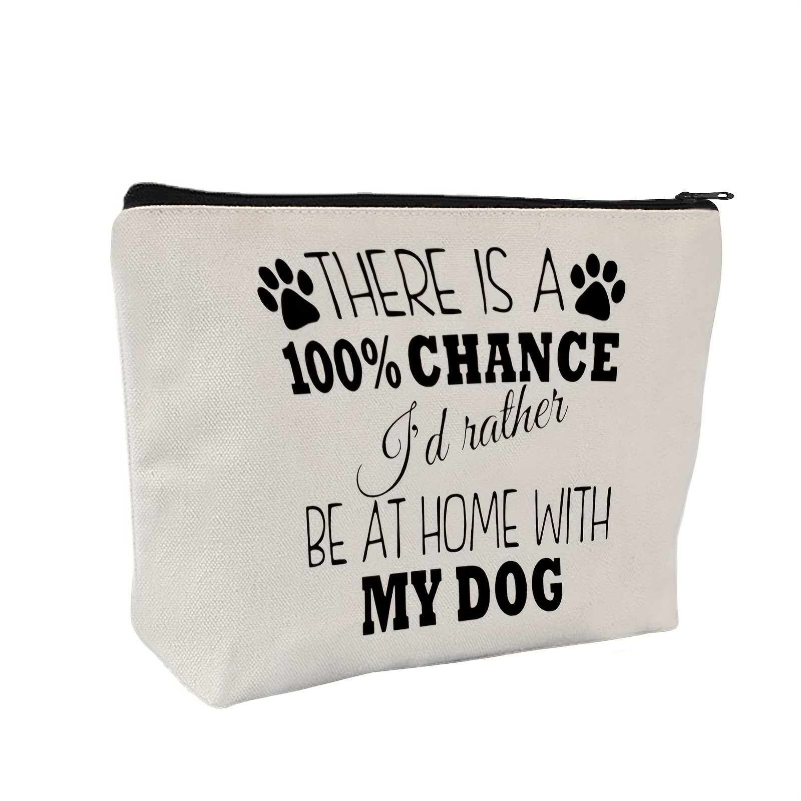 

1pc Canvas Cosmetic Bag For Women With Dog Lover Quote, Non-waterproof Makeup Pouch, Unscented Multifunctional Clutch With Humorous Saying, Gift For Her