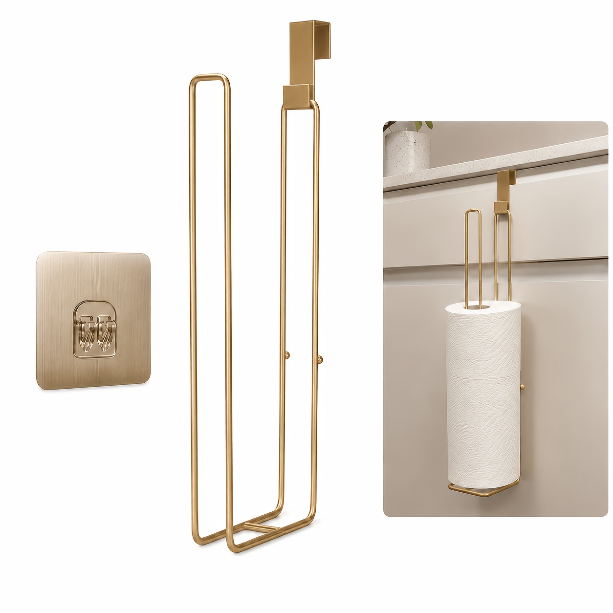 TEMU 1 support à torchons en métal de luxe moderne pour papier, cuisine, salle de bain, rangement multifonctionnel mural long doré, adapté aux