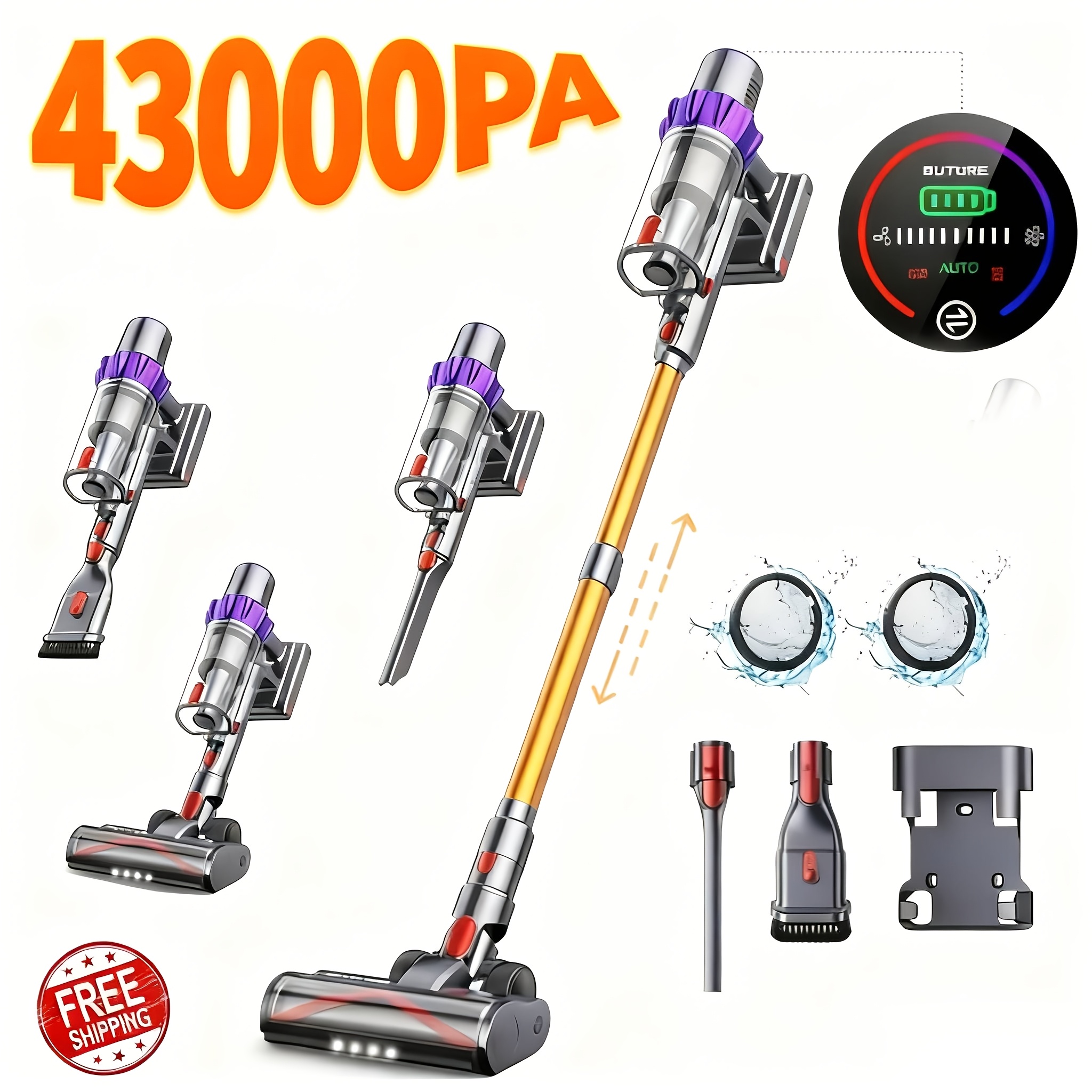 Image of Buture Vc80 Cordless Vacuum Cleaner, 43000pa/55min Vacuum Cleaner, Cordless Vacuum Cleaner With Led Display/anti- Brush, Stick Vacuum Cleaner For Hard Floors, Carpets And Pet Hair