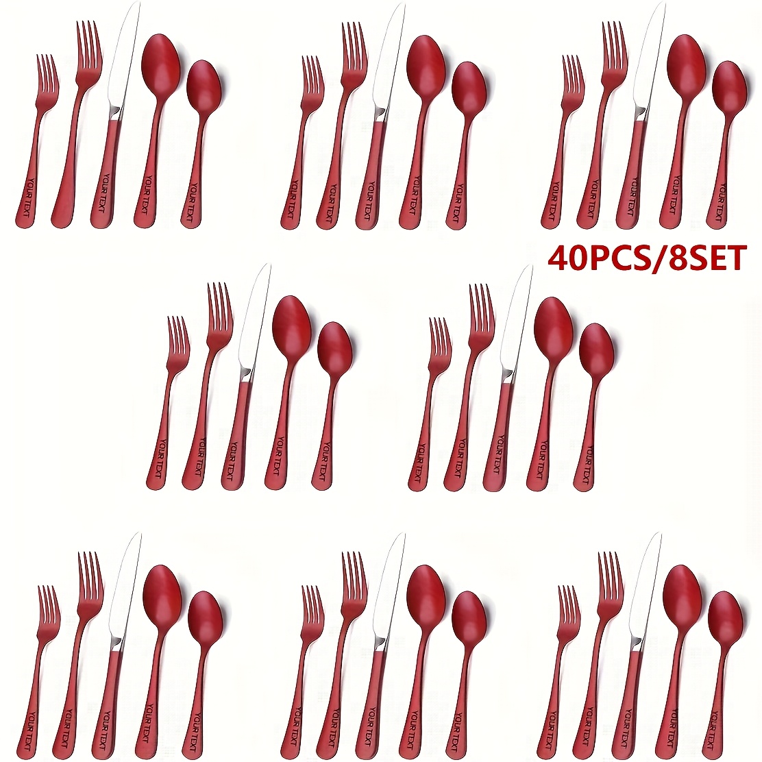 personalized set of 5 20 30 40pcs of red stainless steel cutlery suitable for kitchen and dining featuring   polished knives and safe for dishwasher use Product details 7