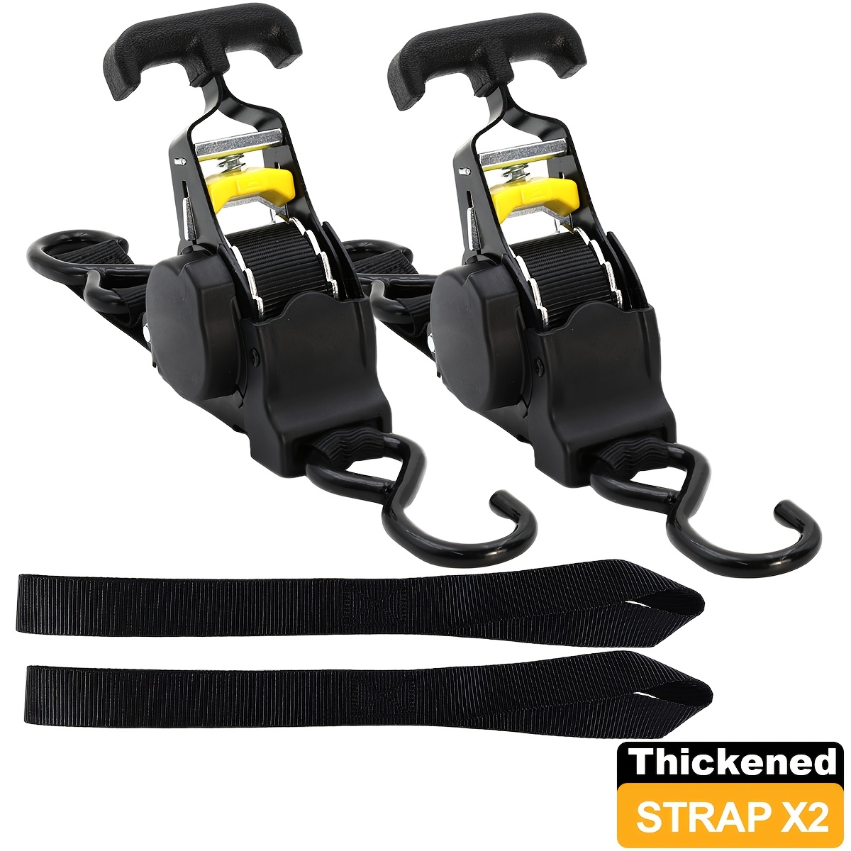 TEMU Hitobaba 2pcs Automatic Retractable Ratchet Straps (2-pack), 10ft Adjustable Self-locking Heavy-duty Design For Trucks, Trailers, Boats,