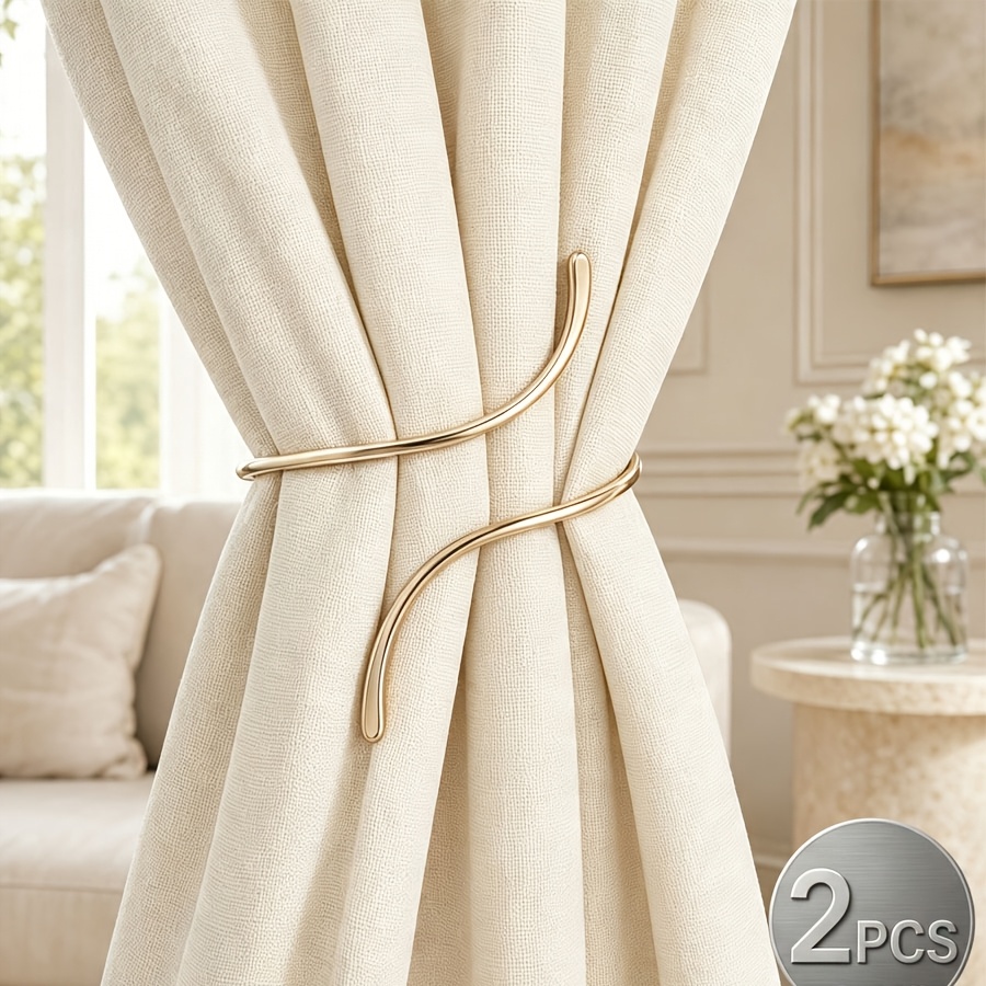 TEMU 2pcs Golden/silver S-curve Curtain Tiebacks, Smooth Polished Metal Drape Holdbacks Minimalist Modern Window Curtain Decor Additions
