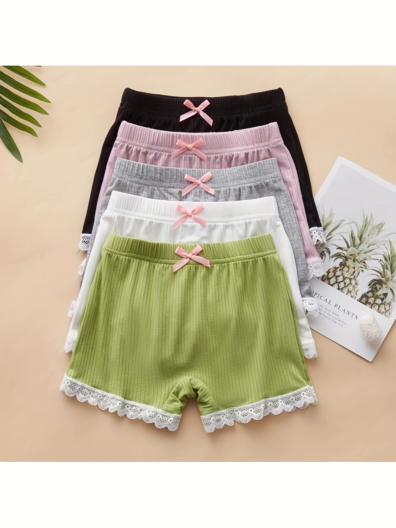 5 pack girls   safety shorts high stretch modal     boxer briefs with cute bow details machine washable summer underwear for toddlers kids solid colors 2