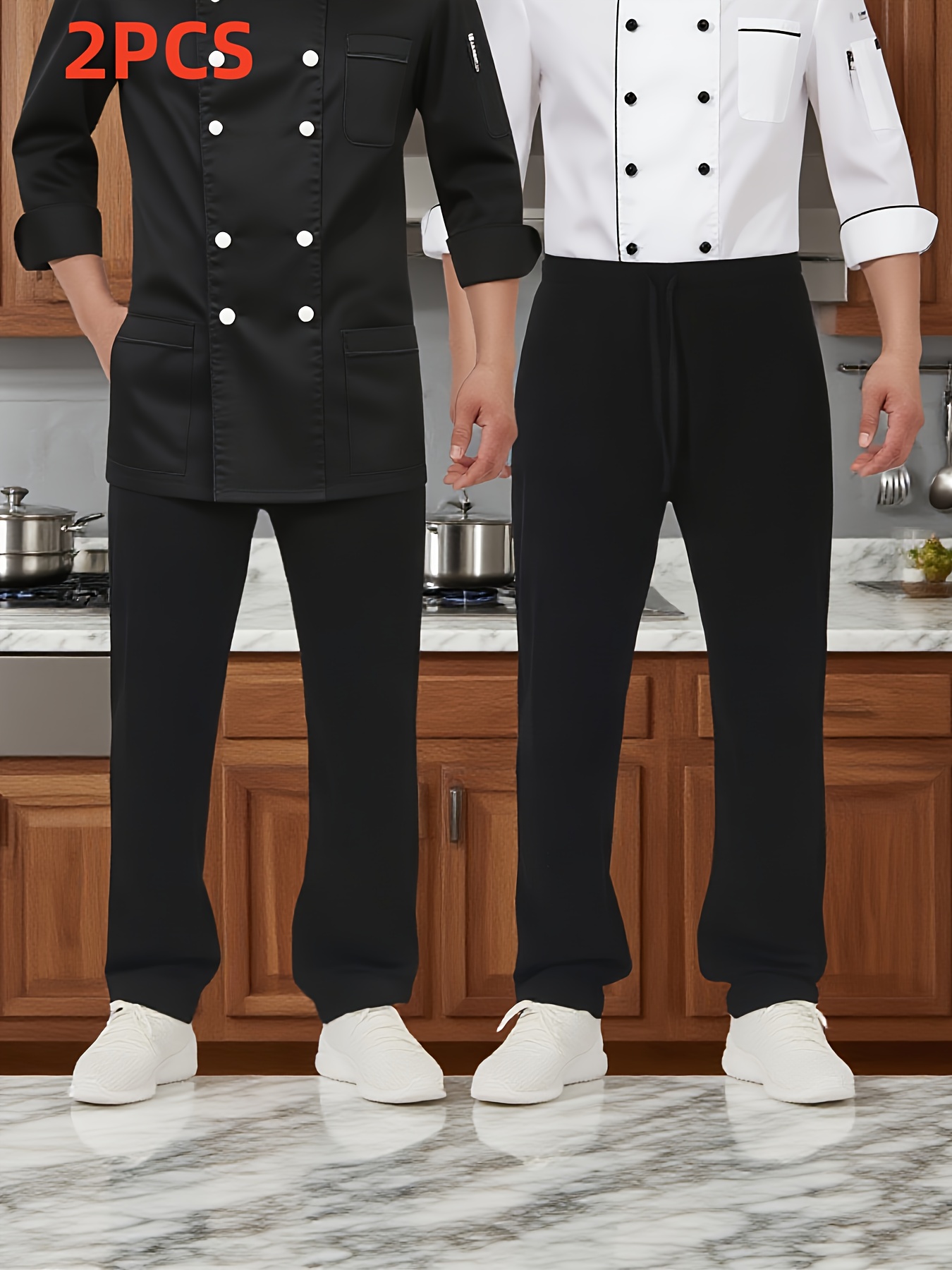 2pcs men s chef pants - breathable, lightweight, moisture-wicking, comfortable & durable,   with drawstring waist, solid color,   wear,   kitchen & restaurant use, restaurant uniforms | casual chef pants | moisturewicking fabric, sweat-resistant 0