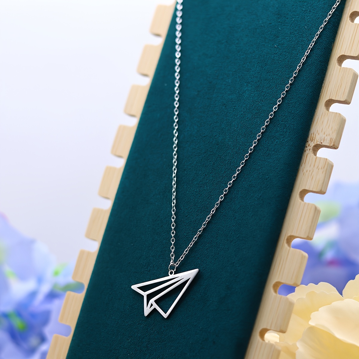 Stainless Steel Hollowed-out Paper Aircraft Necklace Charms Geometric Creative And Lightweight Design Jewelry