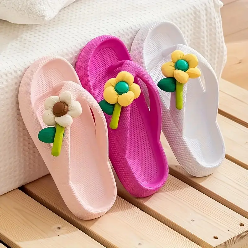 fashion flip flops with flower decor sweet slides indoor breathable non slip house shoes Product details 1