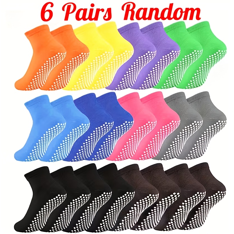 TEMU Random 6 Pairs Men, Women And Teen ' Anti-slip Socks - Vibrant , Breathable Mesh Design - Suitable For Pilates, Yoga, Fitness And Home Exercise,