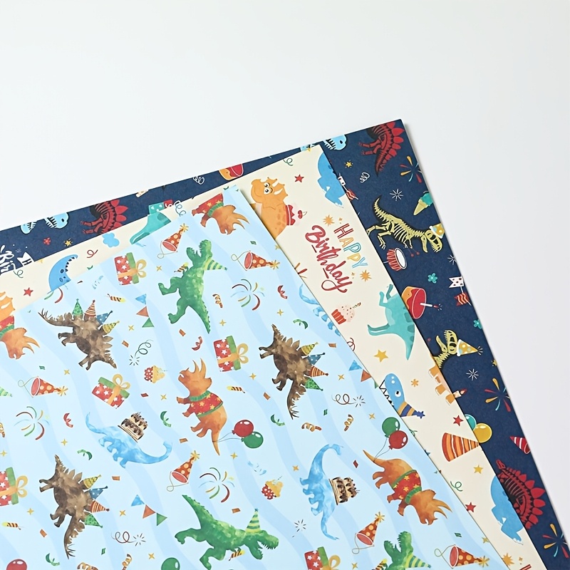 

3/6 Pack Dinosaur Birthday Wrapping Paper - Cartoon Animal Theme Gift Wrap For Kids, Party Decorations, 1st Birthday Celebration Supplies, Baby Shower Event Favor Paper