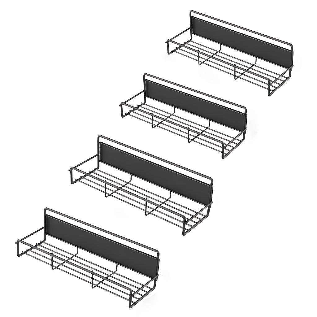Image of 4pcs Magnetic Spice Rack, Punch-free Installation, Adsorbed Or On Refrigerators, Walls, Making Of Space; Layered Design, Keeping The Countertop Tidy, Used To Store Spice Jars, Seasoning Bottles, Etc